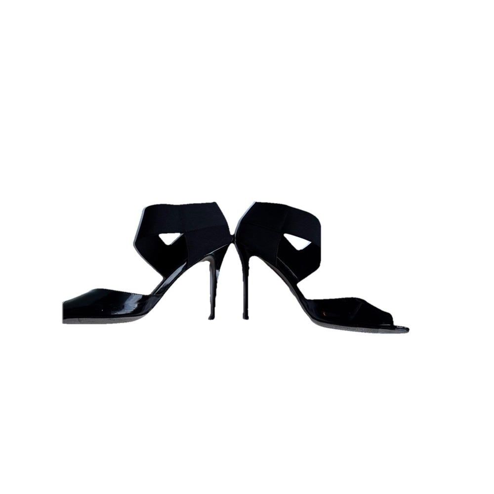 Madden Girl Black Patent‎ leather Ladies Peep Toe Heels Size 9.5 elastic strap